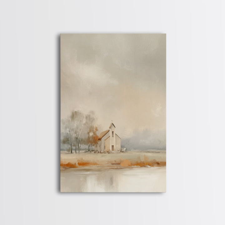 Autumn Chapel – Framed Canvas Print – Christian Wall Art – Christian Art Canvas – Christian Painting – Christian Decor