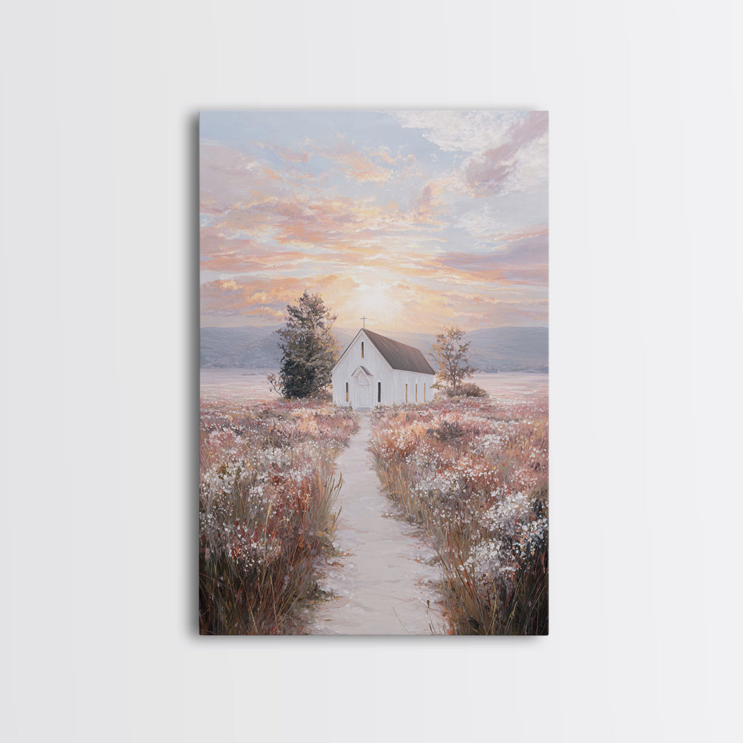 Sunrise Chapel – Framed Canvas Print – Christian Wall Art – Christian Art Canvas – Christian Painting – Christian Decor