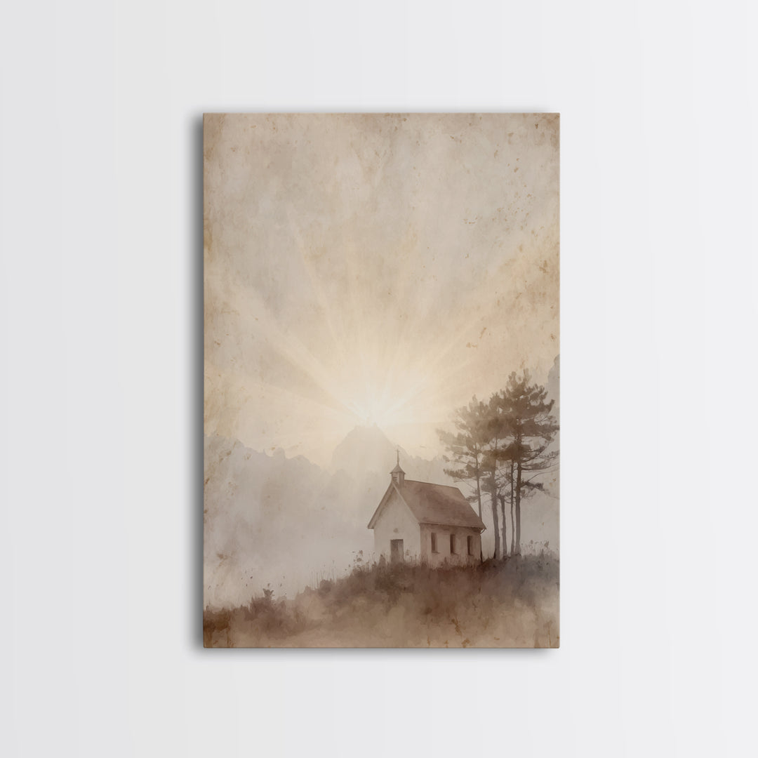Dawn Chapel Grace – Framed Canvas Print – Christian Art Canvas – Christian Wall Art – Minimalist Christian Art – Christian Painting