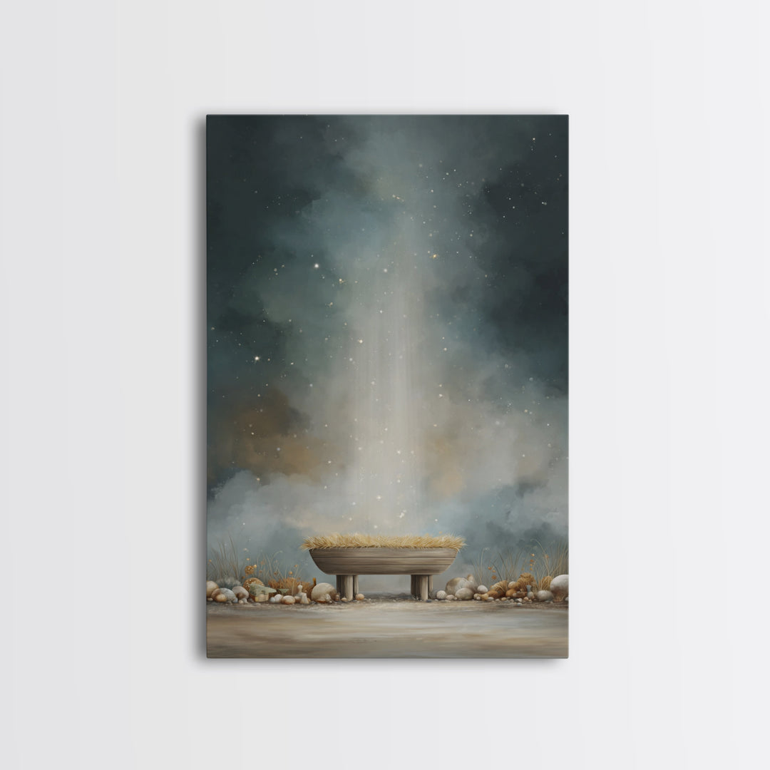 Holy Manger Light – Framed Canvas Print – Christian Wall Art – Christian Art Canvas – Christmas Art – Christian Christmas Art