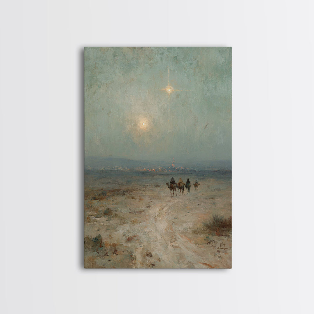 Desert Star Journey | Framed Canvas Print | Christian Art Print | Christian Wall Art | Vintage Christmas Art | Jesus Painting | Christian G