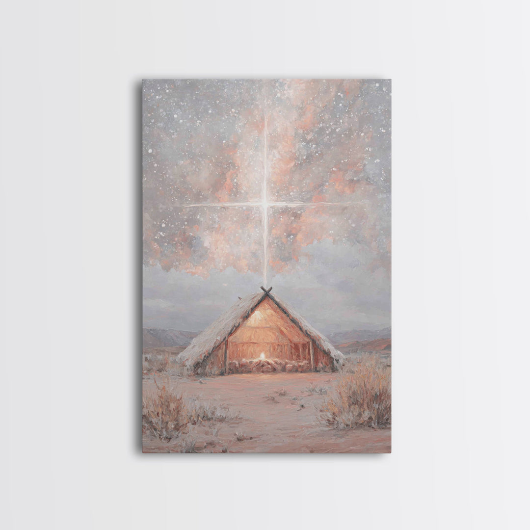Heavenly Birth Light, Framed Canvas Print, Christian Wall Art, Christian Christmas Art, Jesus Painting, Christmas Canvas Wall Art, Christia