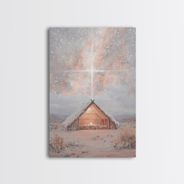 Heavenly Birth Light, Framed Canvas Print, Christian Wall Art, Christian Christmas Art, Jesus Painting, Christmas Canvas Wall Art, Christia