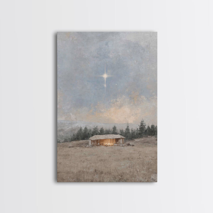 Silent Nativity Star – Framed Canvas Print – Christian Art Work – Christmas Art Prints – Jesus Painting – Christian Decorations – Modern Ch