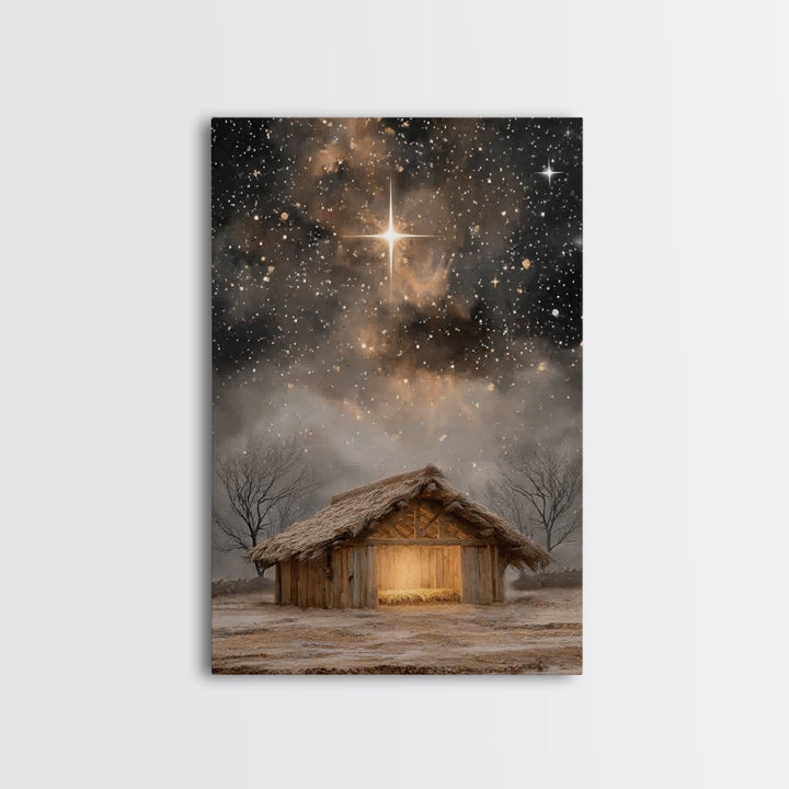 Holy Night Light | Framed Canvas Print | Christmas Canvas Wall Art | Christian Art Painting | Jesus Art Print | Christian Christmas Decor |