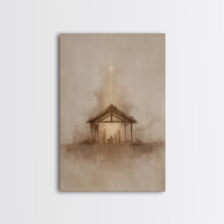 Nativity Radiance, Framed Canvas Print, Christian Art Canvas, Christmas Wall Art, Jesus Painting, Christian Christmas Art, Minimalist Chris
