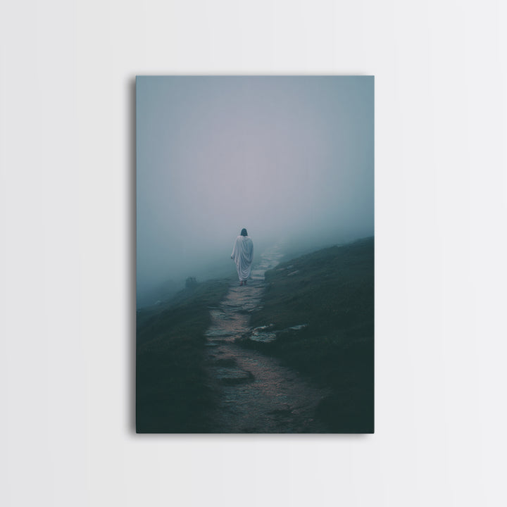 Misty Path – Framed Canvas Print – Christian Art Canvas – Jesus Painting – Christian Wall Art – Moody Christian Art – Christian Gift