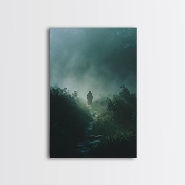 Emerald Dawn, Framed Canvas Print, Christian Wall Art, Jesus Painting, Christian Art Canvas, Moody Christian Art, Christian Christmas Art