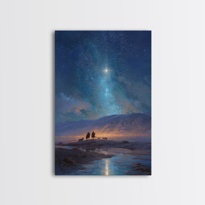 Heaven’s Beacon, Framed Canvas Print, Christmas Wall Art, Christian Art Canvas, Christian Christmas Art, Christian Decor, Retro Christmas A