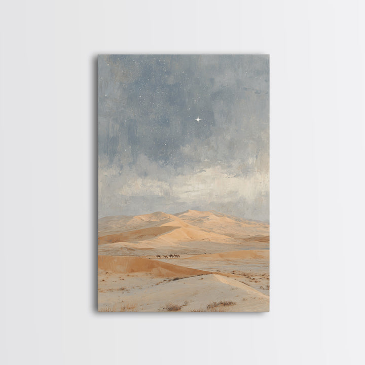 Kings In The Dunes – Framed Canvas Print – Christian Art Canvas – Christmas Art Framed – Jesus Painting – Christian Christmas Art