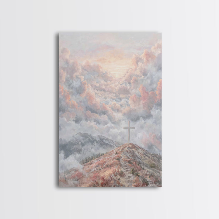 Heavenly Cross Peak – Framed Canvas Print – Christian Wall Art – Christian Art Print – Modern Christian Art – Christmas Art Prints – Christ