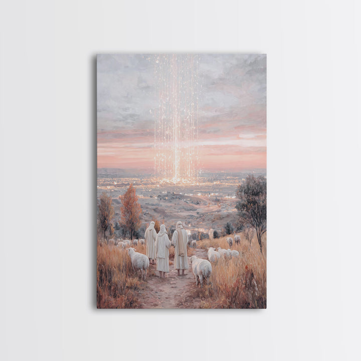 Starry Shepherds – Framed Canvas Print – Christian Christmas Art – Christian Wall Art – Vintage Christmas Art – Christmas Canvas Wall Art –
