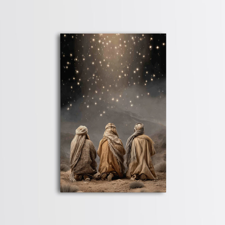 Guiding Star Night – Framed Canvas Print – Christian Christmas Art – Christian Wall Art – Christmas Art Framed – Retro Christmas Art – Chri