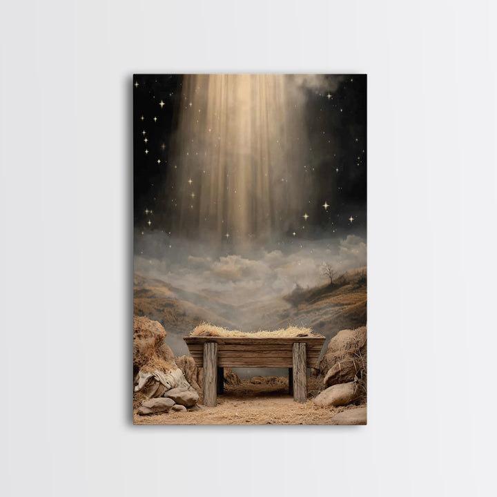 Star of Bethlehem Glow – Framed Canvas Print – Christian Art Canvas – Jesus Art – Christian Wall Art – Christmas Art – Christian Decor