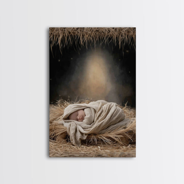 Heavenly Infant Glow – Framed Canvas Print – Christmas Art Prints – Christian Wall Art – Jesus Christmas Art – Christian Art Canvas – Chris