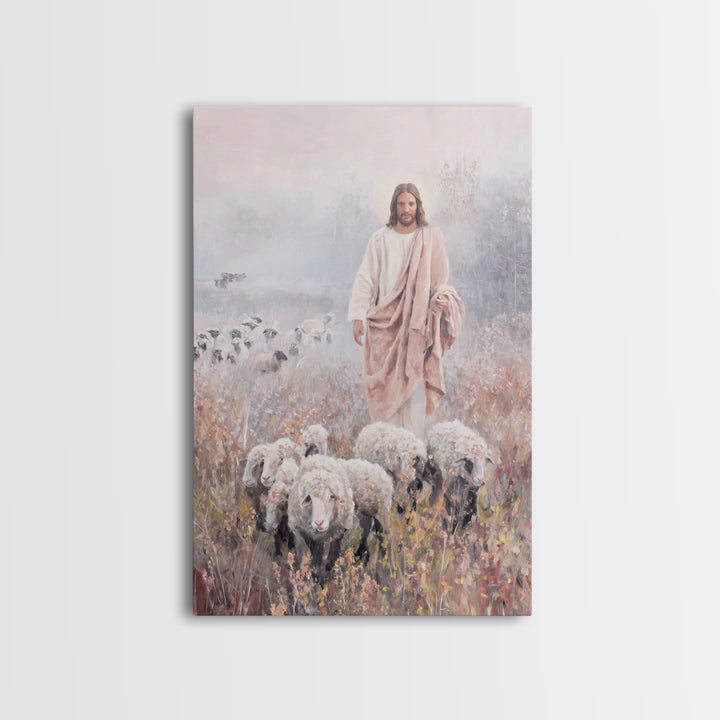 Morning Shepherd Path, Framed Canvas Print, Christian Art Canvas, Christian Wall Art, Christian Painting, Pastoral Scenery, Christian Decor
