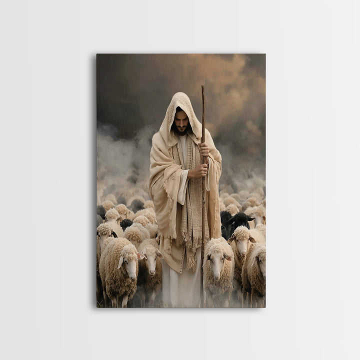 Eternal Shepherd Peace – Framed Canvas Print – Christian Art Canvas – Christian Wall Art – Jesus Painting – Christian Decorations – Christi