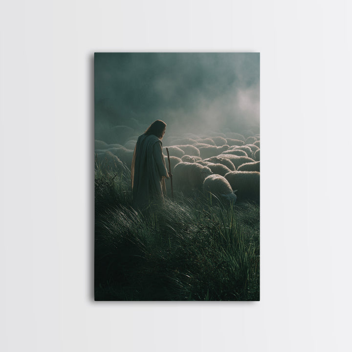 Fields Of Shepherding – Framed Canvas Print – Christian Art Canvas – Modern Christian Art – Jesus Painting – Christian Wall Art – Christian