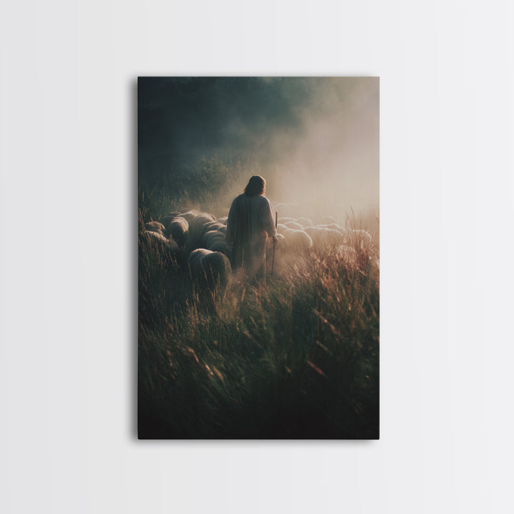 Morning Flock Peace | Framed Canvas Print | Jesus Painting | Christian Christmas Art | Christian Art Canvas | Moody Christian Art | Christi