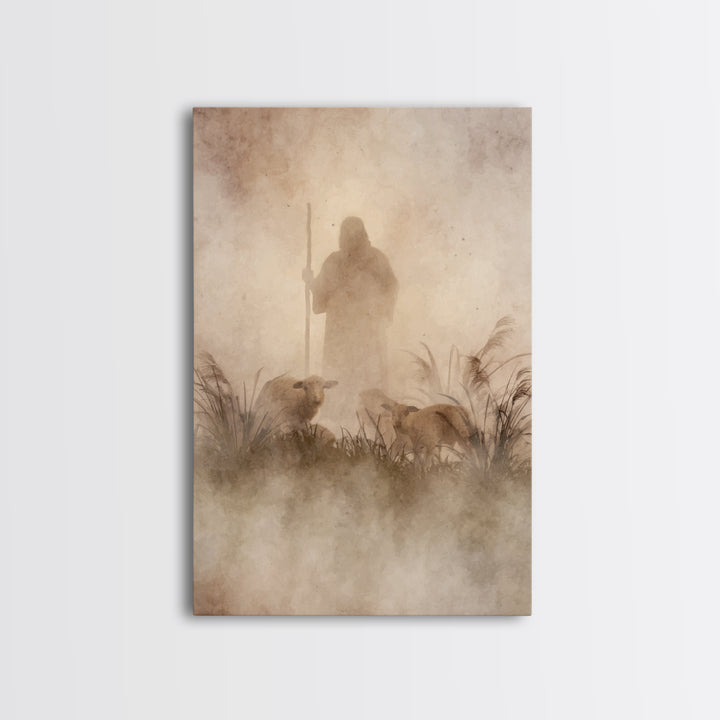 Guardian In The Mist | Framed Canvas Print | Christian Art Canvas | Jesus Painting | Moody Christian Art | Christian Wall Art | Subtle Chri