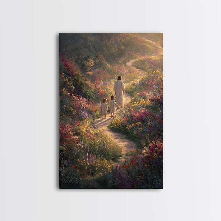 Eternal Bloom Path, Framed Canvas Print, Christian Wall Art, Jesus Painting, Christian Art Canvas, Christian Christmas Art, Christian Decor