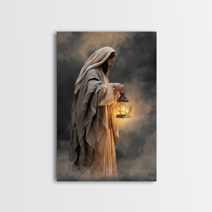 Guiding Lantern – Framed Canvas Print – Christian Wall Art – Jesus Painting – Christian Art Canvas – Moody Christian Art – Christian Gift