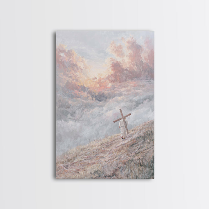 Ascent Of Faith | Framed Canvas Print | Christian Christmas Art | Jesus Painting Canvas | Christian Art Work | Moody Christian Art | Christ