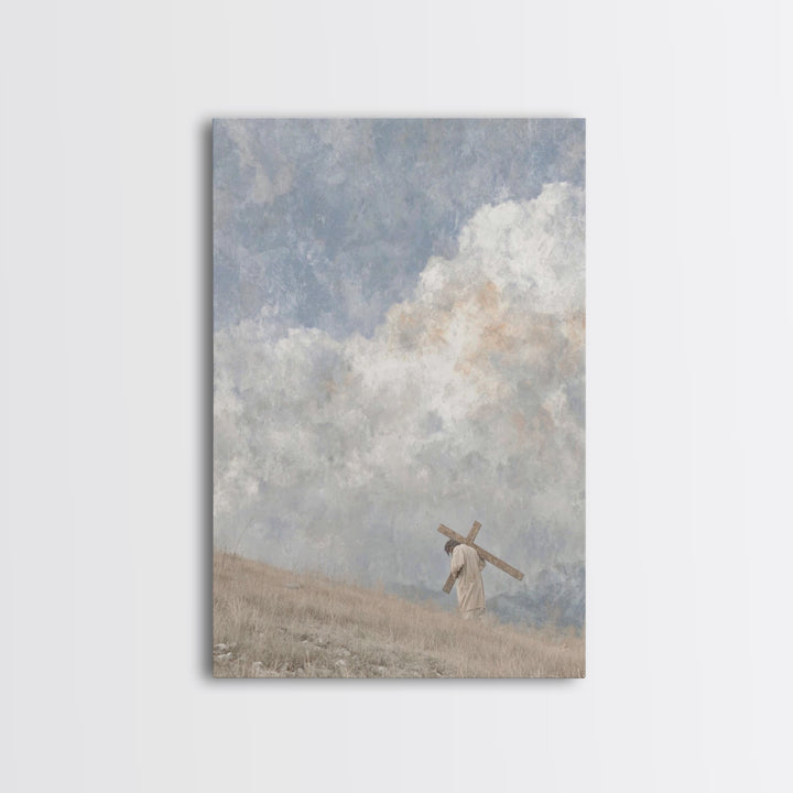 Silent Burden Road, Framed Canvas Print, Christian Art Canvas, Christian Paintings, Jesus Wall Art, Minimalist Christian Art, Subtle Christ