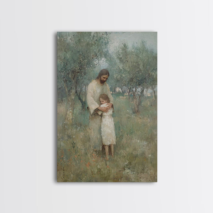 The Loving Shelter | Framed Canvas Print | Jesus Painting | Christian Wall Art | Christian Art Print | Modern Christian Art | Christian Gif