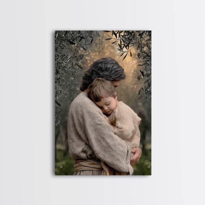 Quiet Orchard Peace | Framed Canvas Print | Christian Art Painting | Jesus Wall Art | Subtle Christian Art | Christian Decor | Large Christ