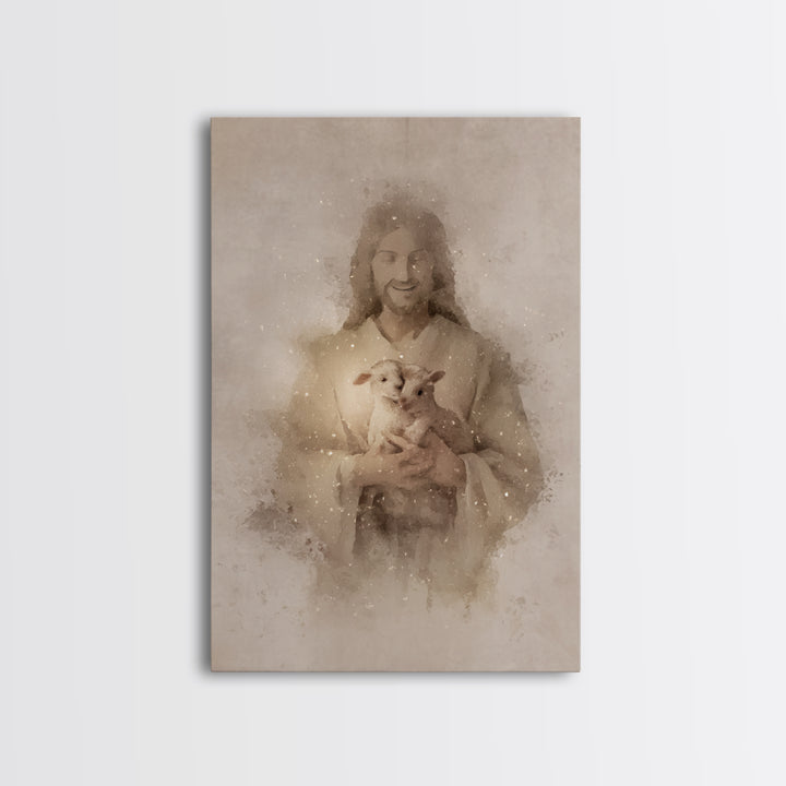 Gentle Shepherd Love – Framed Canvas Print – Jesus Painting – Christian Wall Art – Christian Decor – Christian Gift Ideas – Christian Art P
