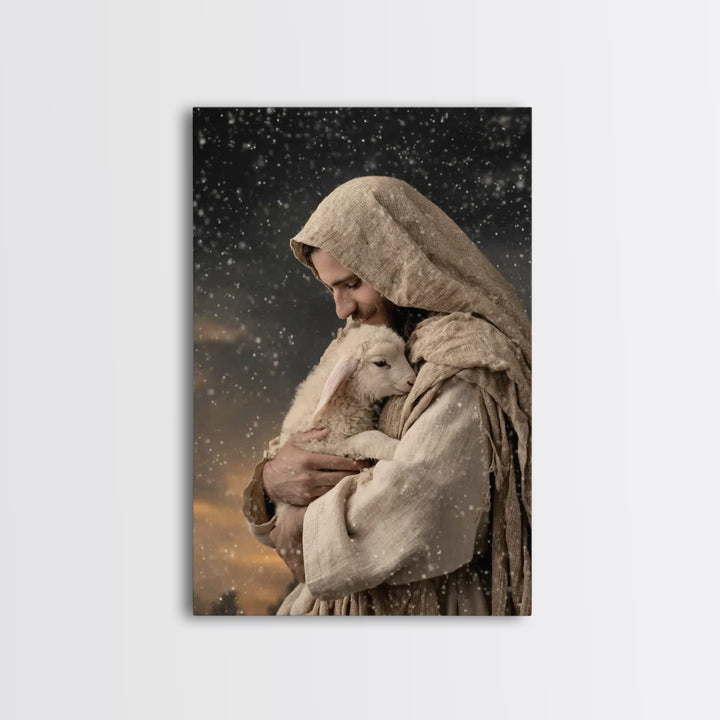 Shepherd’s Embrace – Framed Canvas Print – Jesus Painting – Christian Wall Art – Christian Art Canvas – Christian Art Print – Christian Gif