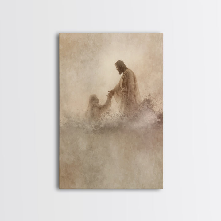 Saving Hand – Framed Canvas Print – Christian Wall Art – Jesus Painting – Christian Art Canvas – Christian Art Print – Christian Decoration