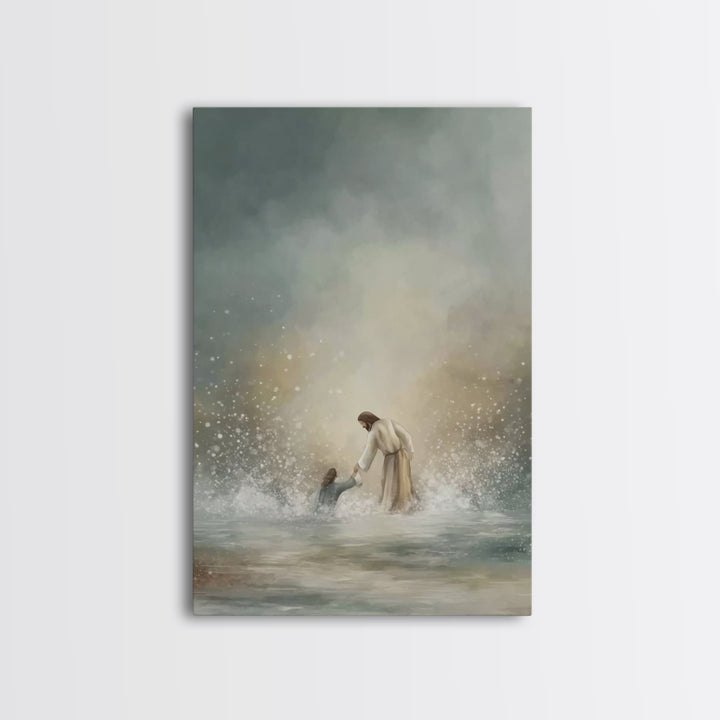Rescued by Grace – Framed Canvas Print – Jesus Painting – Christian Art Canvas – Christian Wall Art – Christian Gift Ideas – Christian Art