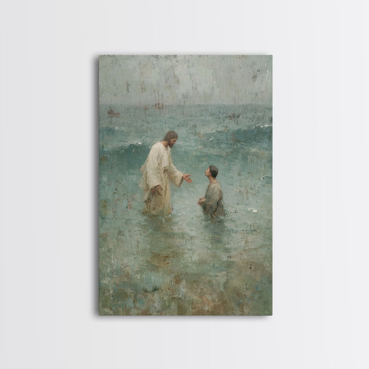 Waves Of Faith | Framed Canvas Print | Jesus Canvas Art | Christian Wall Art | Large Jesus Painting | Christian Art Print | Christian Decor