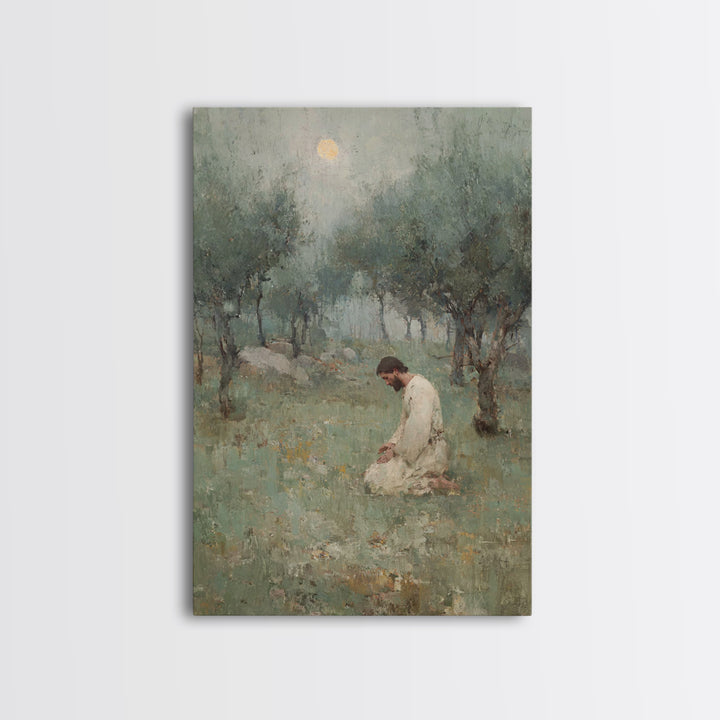 Garden Of Prayer – Framed Canvas Print – Christian Art Work – Jesus Painting – Christian Wall Art – Subtle Christian Art – Christian Decora