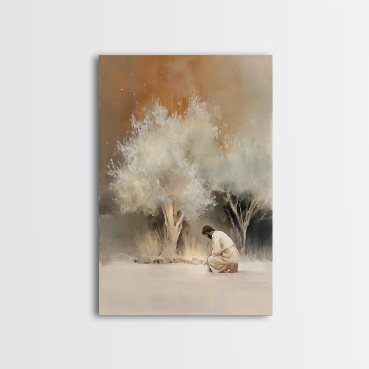 Silent Grove Light | Framed Canvas Print | Christian Art Canvas | Jesus Painting | Minimalist Christian Art | Christian Wall Art | Christia