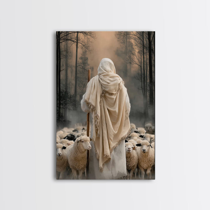 Guardian Of The Flock – Framed Canvas Print – Jesus Painting – Christian Wall Art – Large Jesus Painting – Christian Art Canvas – Christian