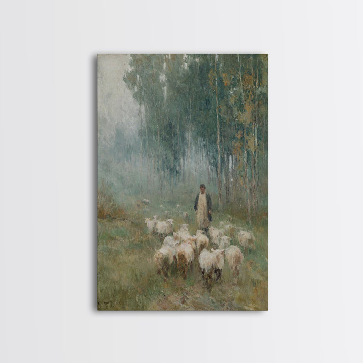 Peaceful Field Journey | Framed Canvas Print | Christian Art Canvas | Christian Painting | Subtle Christian Art | Pastoral Scenery | Christ