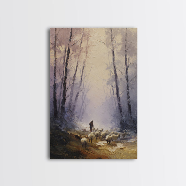 Morning Shepherd Path – Framed Canvas Print – Christian Wall Art – Christian Art Canvas – Pastoral Scenery – Jesus Painting – Christian Chr