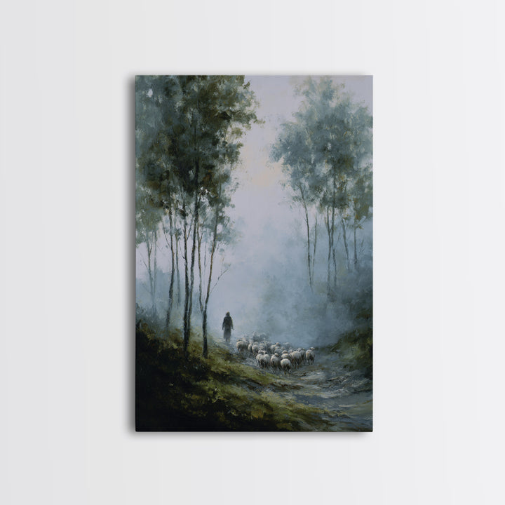 Silent Flock Journey – Framed Canvas Print – Christian Art Canvas – Christian Wall Art – Moody Christian Art – Jesus Painting – Christmas A