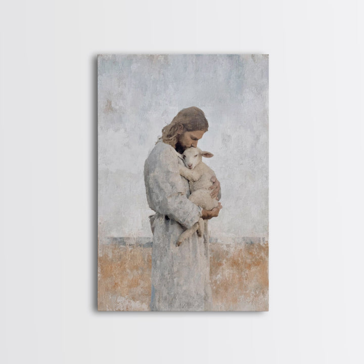 Heavenly Lamb Embrace – Framed Canvas Print – Christian Art Canvas – Jesus Painting – Christian Wall Art – Large Christian Art – Christian