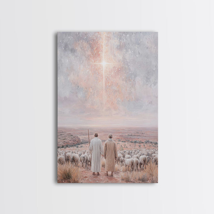 Radiant Sky Promise, Framed Canvas Print, Christian Wall Art, Christian Christmas Art, Christmas Art Prints, Christian Art Canvas