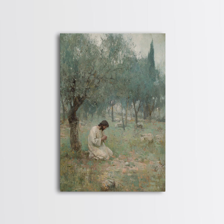 Garden Of Prayer, Framed Canvas Print, Christian Wall Art, Christian Art Canvas, Jesus Painting, Subtle Christian Art, Christian Gift