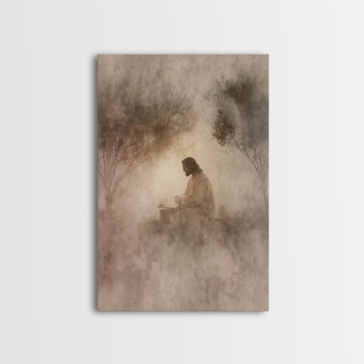 Quiet Olive Dawn, Framed Canvas Print, Christian Art Canvas, Modern Christian Art, Jesus Painting, Christian Wall Art, Christian Gift Ideas
