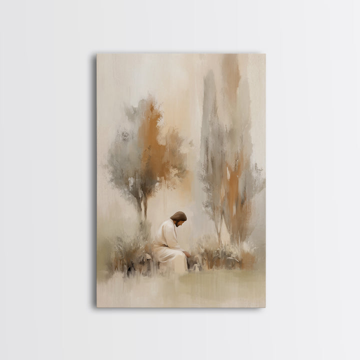 Stillness And Grace, Framed Canvas Print, Minimalist Christian Art, Christian Wall Art, Jesus Painting, Christian Art Print, Unique Christi