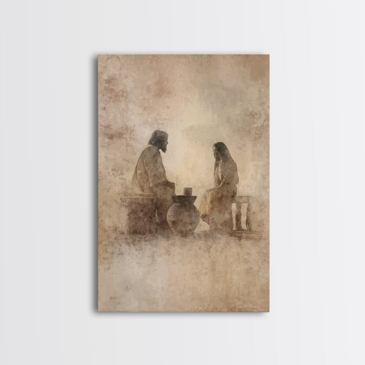 Quiet Well Meeting – Framed Canvas Print – Christian Wall Art – Christian Art Canvas – Jesus Painting – Modern Christian Art – Christian Gi