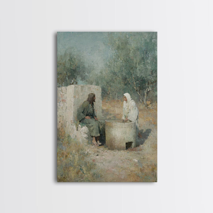 Teaching By The Well – Framed Canvas Print – Jesus Painting – Christian Wall Art – Christian Art – Christian Gift Ideas – Christian Art Can