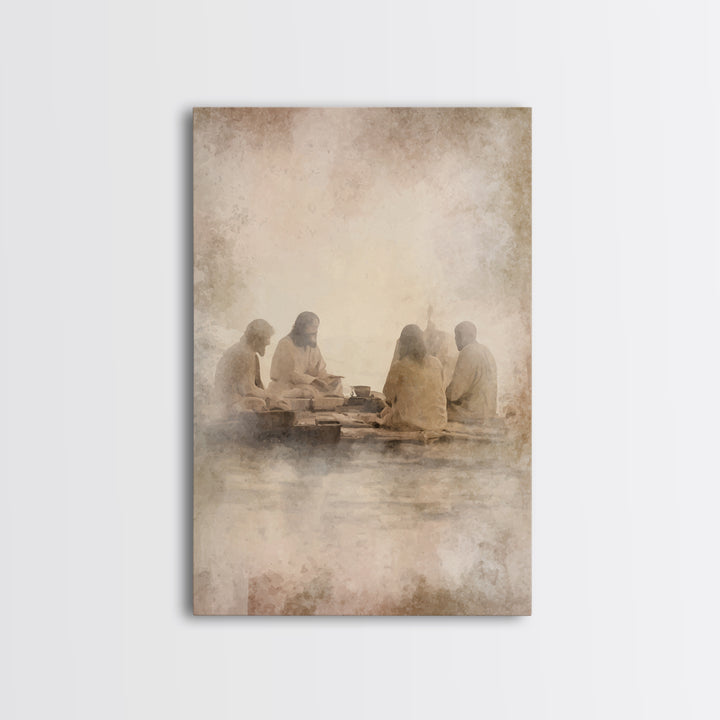 Evening Meal Peace – Framed Canvas Print – Christian Art Canvas – Christian Wall Art – Jesus Painting – Christian Decor – Moody Christian A