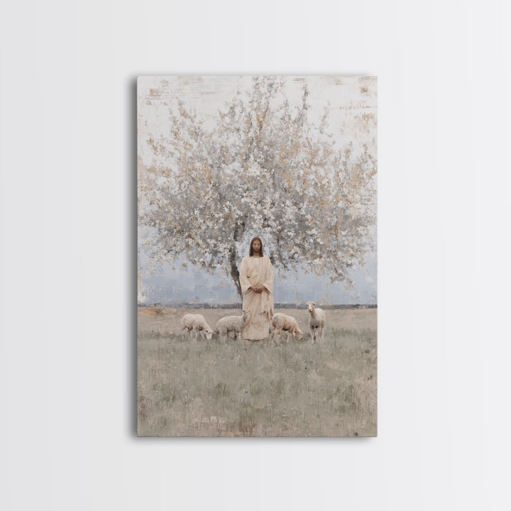 Shepherd Of Peace | Framed Canvas Print | Christian Art Canvas | Christian Wall Art | Jesus Painting | Minimalist Christian Art | Christian